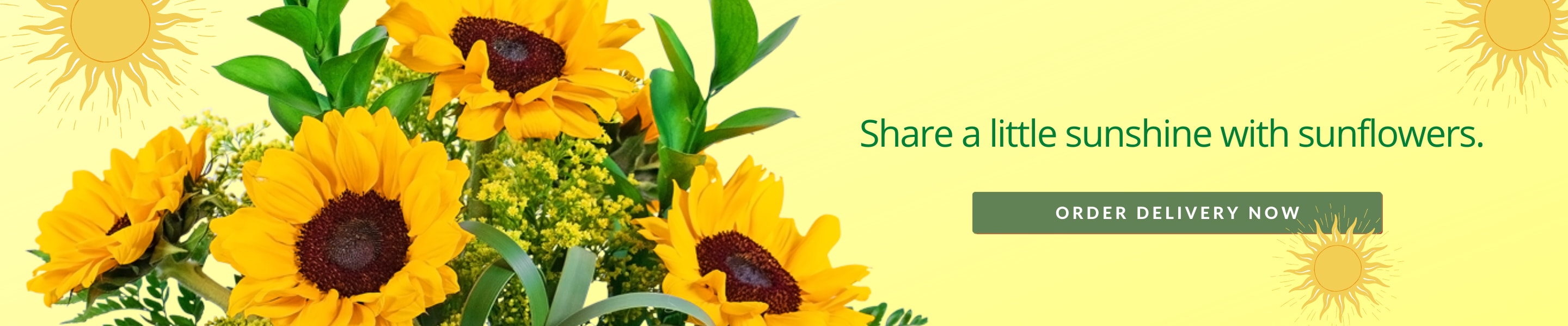 A banner with bright sunflowers linking to the fall flowers category